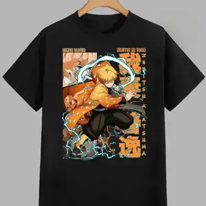 Demon Slayer Agatsuma Zenitsu Anime Graphic Tee, Zenitsu Kimetsu No Yaiba Anime Unisex T-Shirt, Gift For Fan