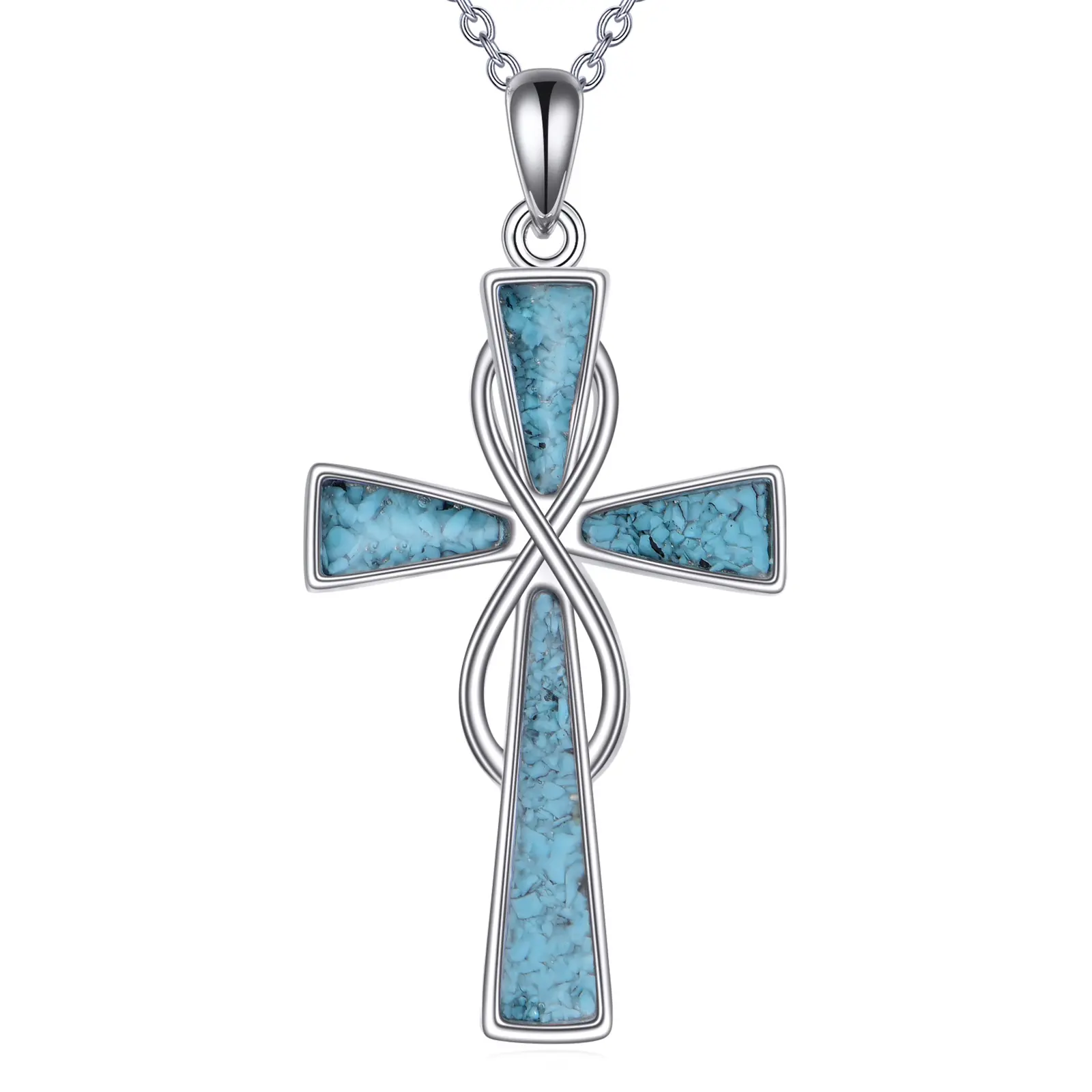 Infinity Cross Necklace, 925 Sterling Silver Cross Pendant, Turquoise Jewelry, Christian Gifts for Women and Men