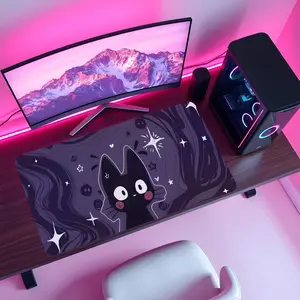 Black Cat Mouse Pad, Witchy Aesthetic Desk Mat, Gothic Cat Mousepad, Cozy Dark Desk Setup, Halloween Desk Mat, Aesthetic Mouse Pad