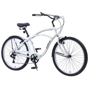 Men's 26" Beach Cruiser Bike, 7-Speed Shimano, Brown Leather Saddle, 2.125" Tires, V-Brakes, 85% Assembled Men's 26" Beach Cruiser Bike, 7-Speed Shimano, Brown Leather Saddle, 2.125" Tires, V-Brakes, 85% Assembled