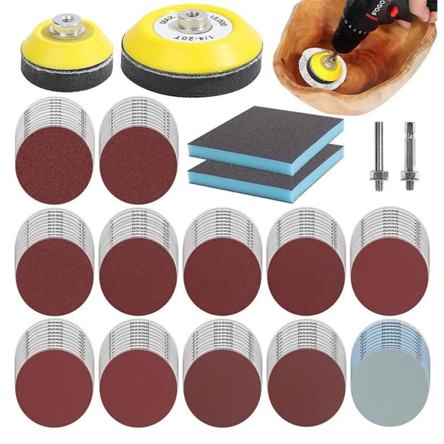 120Pcs/Set 75mm Sanding Discs with 2 Backer Pads and Sanding Sponge Sander for Drill Grinder Rotary Tools Attachment with 1/4" Shanks,Sanding Pads 80-3000 Grit Drill Sanding Attachment,Father's Day Gift,Summervibes