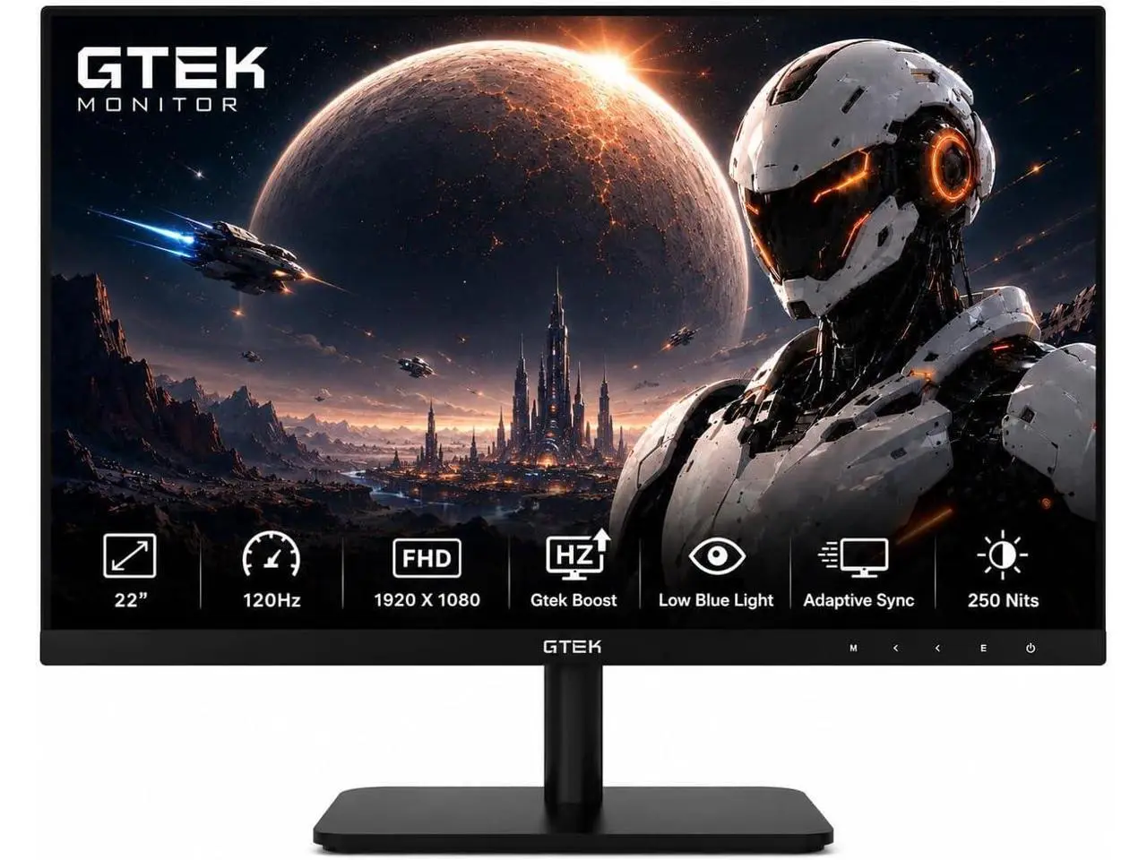 GTek 22 Inch Gaming Monitor, FHD 1080P 120Hz VA Panel, 1ms MPRT, FreeSync/G-Sync Compatible, HDMI VGA Audio-in, Eye Care, Ultra-Slim Flat Screen for Gaming & Office