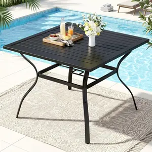 Arlopu 37" Square Patio Table for 4, Outdoor Dining Table W/ 1.57"-1.8" Adjustable Umbrella Hole & Foot Pads, Metal Patio Dining Table W/E-Coating, All Weather for Backyard Lawn Balcony Poolside