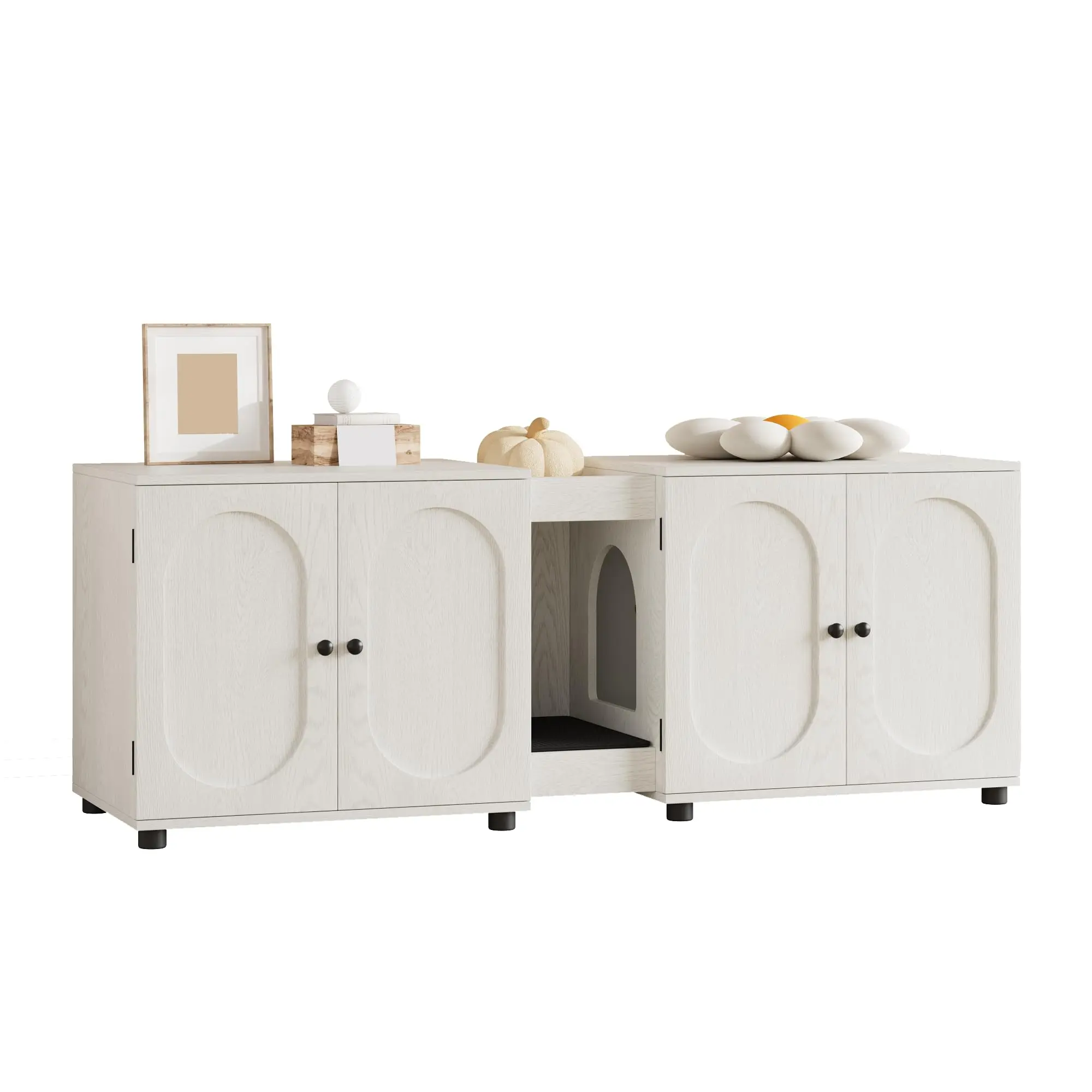 55.1" Double Cat Litter Box Enclosure for 2 Cats, Large Hidden Cabinet Furniture with Litter Pad & Ventilated Wood – Easy Clean Multi-Functional Side Table