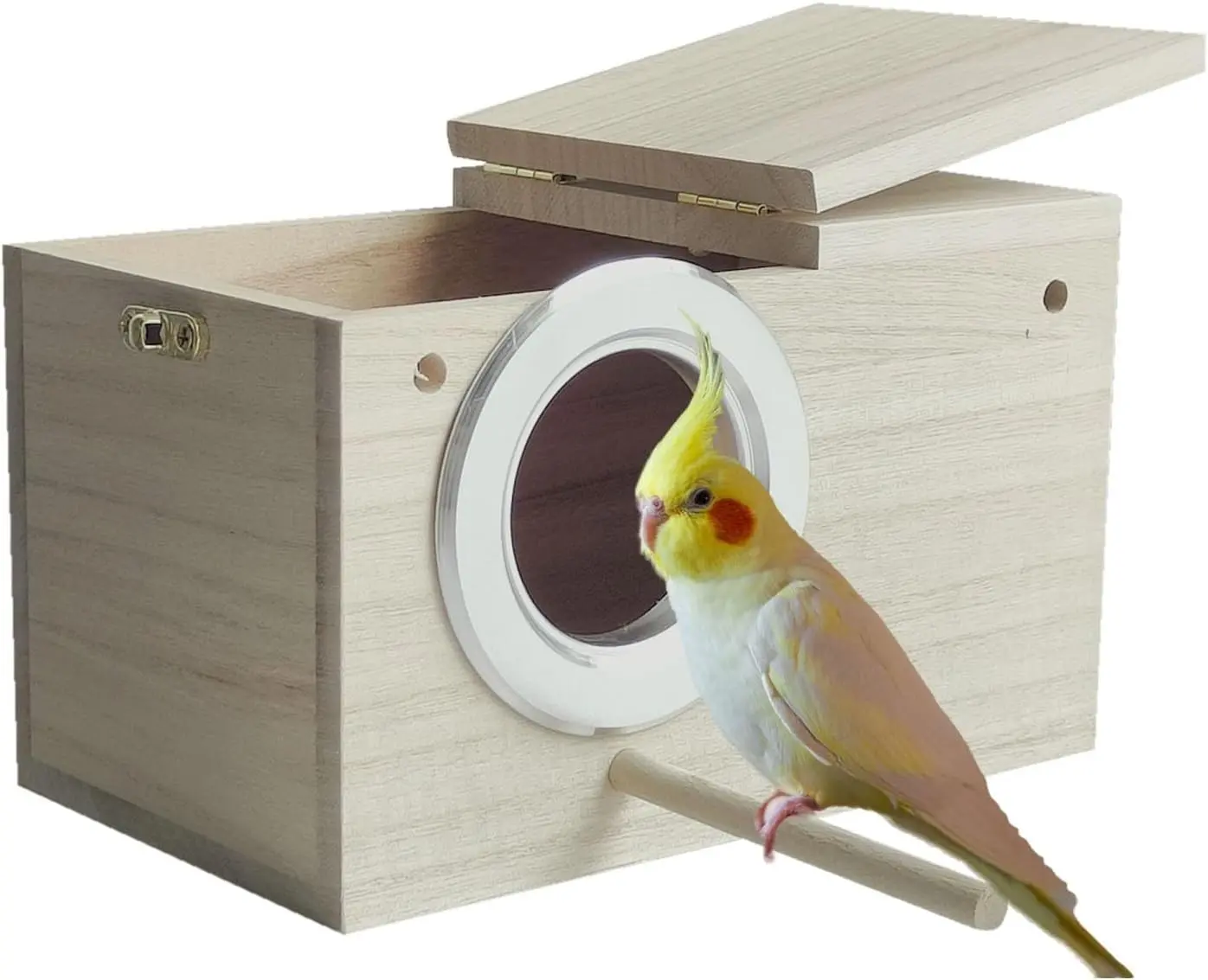 Parakeet Nesting Box Transparent Bird Nest Breeding Box with Perch | 7.87 X 4.72 X 4.72 inch Parrot Mating Box Wood Bird House Aviary for cage