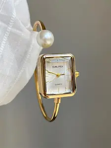 Women's Rose Quartz Wristwatch, Elegant Rectangle Dial, Mineral Glass, Buckle Closure, Perfect Gift for Fashionable Women