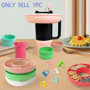 Stanley Cup Accessory Snack Tray, BPA-Free Silicone Snack Bowl Ring with 4 Compartments, Straw Cover & Cup Boot Included