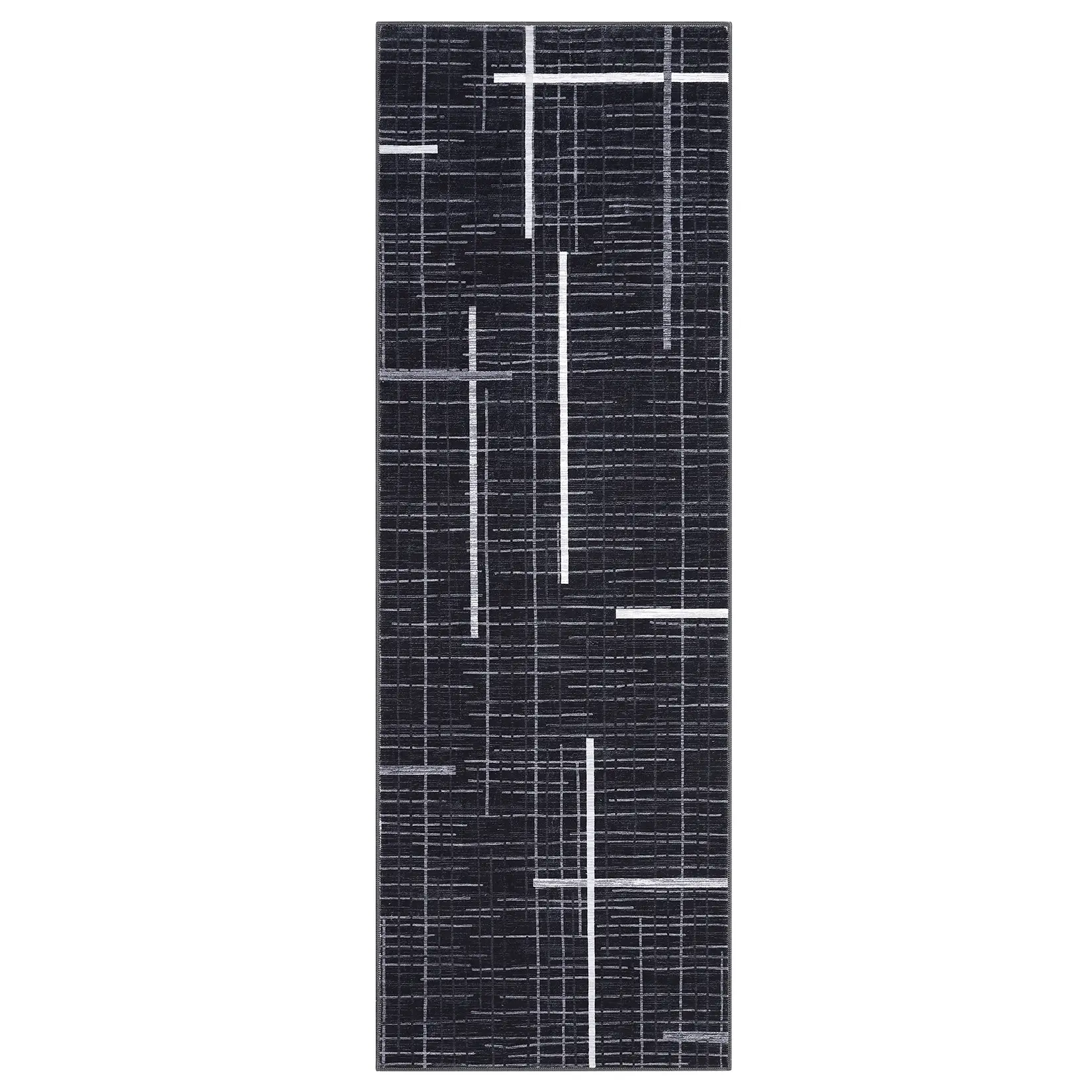2 x 6 ft Polyester Yarn Cashmere Black Rectangular Foldable Modern Multi-Design Roll-Out Mat-Style Area Rug, Machine Washable Multi-Use Rug for Hallway, Bathroom Entryway, Machine Washable Rug, Mat-Style Area Rugs
