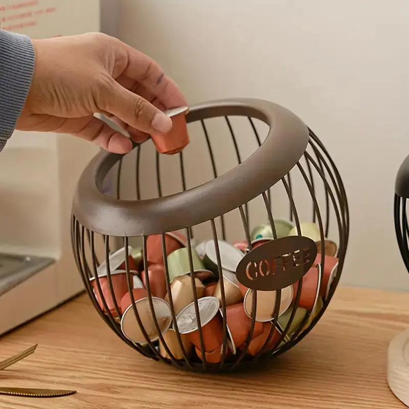 [Creative | Wrought Iron] 1 Creative Simple Wrought Iron Storage Basket | Coffee Capsule Storage Rack, Hollowed Out Basket, Wire Baskets for Organizing, Home Storage Ornament, Kitchen Living Room Desktop Sorting Storage Basket, Home Organizer, Cozy Basket
