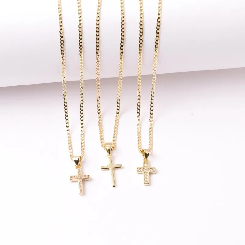 Cross Pendant Necklace – 2mm Cuban Chain 16” / 20”Gold Tone with Cross Pendant, Necklace And Chain, Pendants Jewelry