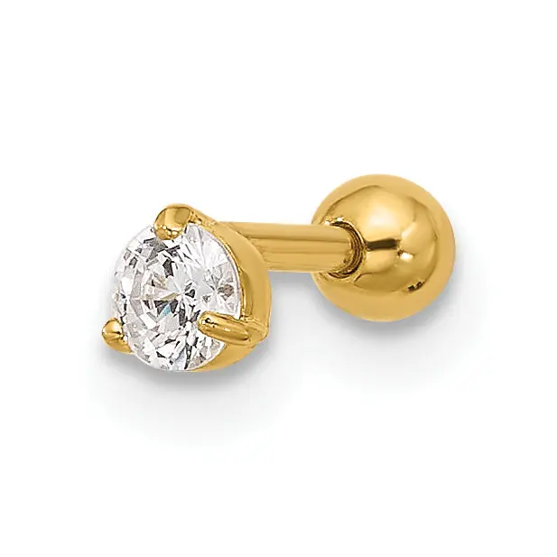 14K Yellow Gold 18 Gauge 3mm CZ Labret Face Jewelry for Women Solid Casted Body Piercing Jewelry