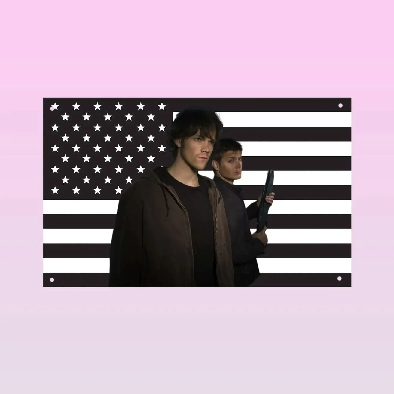 Supernatural Dean & Sam Winchester Black Flag | SPN Wall Tapestry | Hunter Brothers Room Decor | TV Series Banner Gift