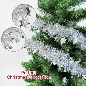 Silver Color Hexagon Star & Diamond Pattern Tinsel Decorations, Party Supplies, Garland, Christmas Halloween Birthday Anniversary