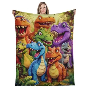 Cartoon Dinosaur Pattern Blanket,Soft and Comfortable Air-conditioned Room Flannel Throw, Warm Nap Blanket for Home& Office, Dinosaur Print Blanket
