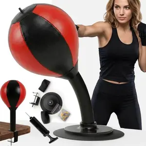 Portable Desktop Punching Bag, Office Boxing  for Daily Relaxation - 3 Mounting Options (Suction Cup, Clamp, Wall), Fast Rebound Carbon Steel Spring, Heavy Duty PU Leather Ball, Includes Hand Pump & Wrist Straps outdoorfun