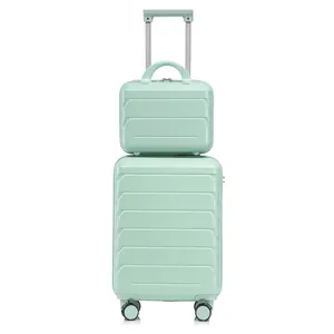 Travel Luggage, 14"/20" 2pcs/set  Hardshell ABS  with Double  , Lightweight  Luggage with Combination  Lock, Hardshell Abs Luggage,Mint Green suitcase rolling spinner wheel