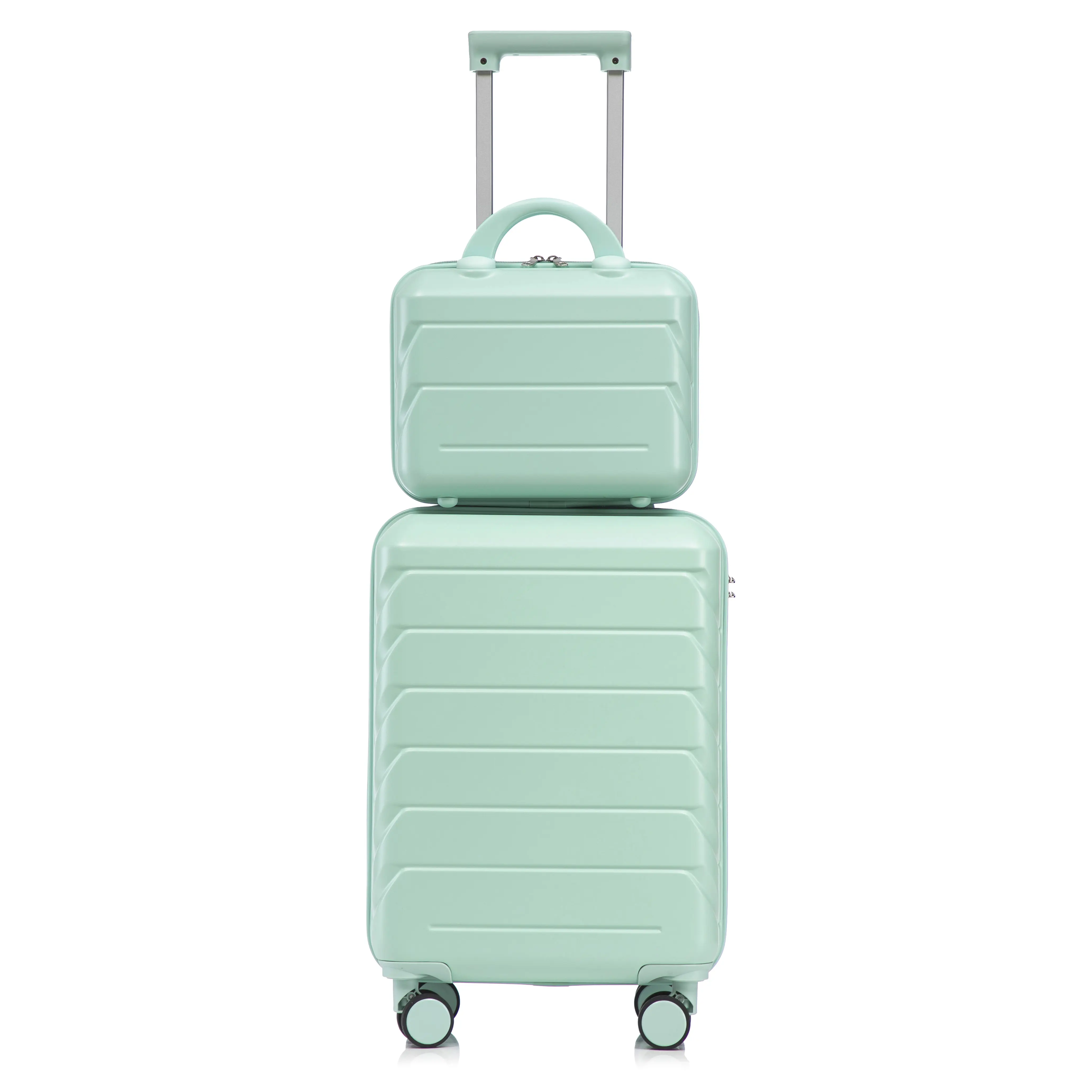 Travel Luggage, 14"/20" 2pcs/set  Hardshell ABS  with Double  , Lightweight  Luggage with Combination  Lock, Hardshell Abs Luggage,Mint Green suitcase rolling spinner wheel carry-on traveling case school season cute family