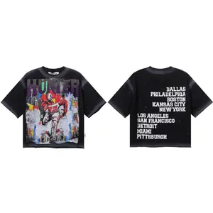 Retro Y2K BKYS Hip Hop Streetwear T-Shirt, Vintage Washed Heavyweight Bling Rhinestone Glitter Print, Loose Casual Unisex Cotton Short Sleeve Tee