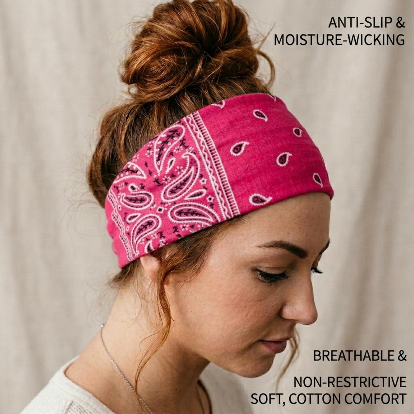 Boho Bandana Style Headband | Wide Paisley Hairband for Curly Hair, Busy Mornings, Gym, Travel & Everyday Wear | Absorb sweat ,Soft, Breathable & Stylish | Latina Favorite