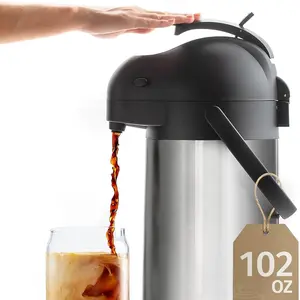 Coffee Carafe with Pump - 102oz / 3L Airpot 12 Hours Large Hot Water Carafe, Cocoa Dispenser for Parties - Tea Flask, Insulated Stainless Steel Air Pots for Hot Beverage Dispenser -Coffee Pump