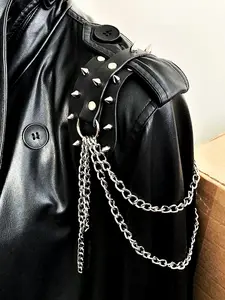 PU Leather Shoulder Pad Accessory, Rivet Chain Design, Unisex Armor Nail Shield Jewelry, Fashion Costume Decoration, Studded Chains
