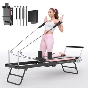 UPGO Foldable Pilates Equipment for Home Gym - Pilates Reformer Machine for Home Workouts, with Jump Board, Additional 4 Springs
