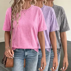 3-Pack European/American Style distressed washed T-Shirts, loose fit, slimming, conceals curves, pure cotton short sleeves — versatile summer tops for commuting and casual wear