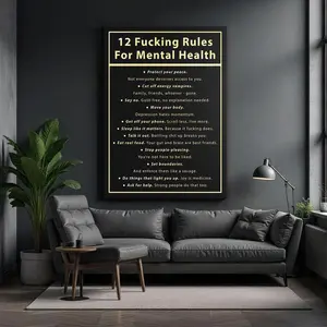 [UNFRAMED POSTER] 12 Mental Health Rules Wall Art – Motivational Poster for Therapy Office, Bold Quote Print, Self Care Decor, Edgy Mindset Gift