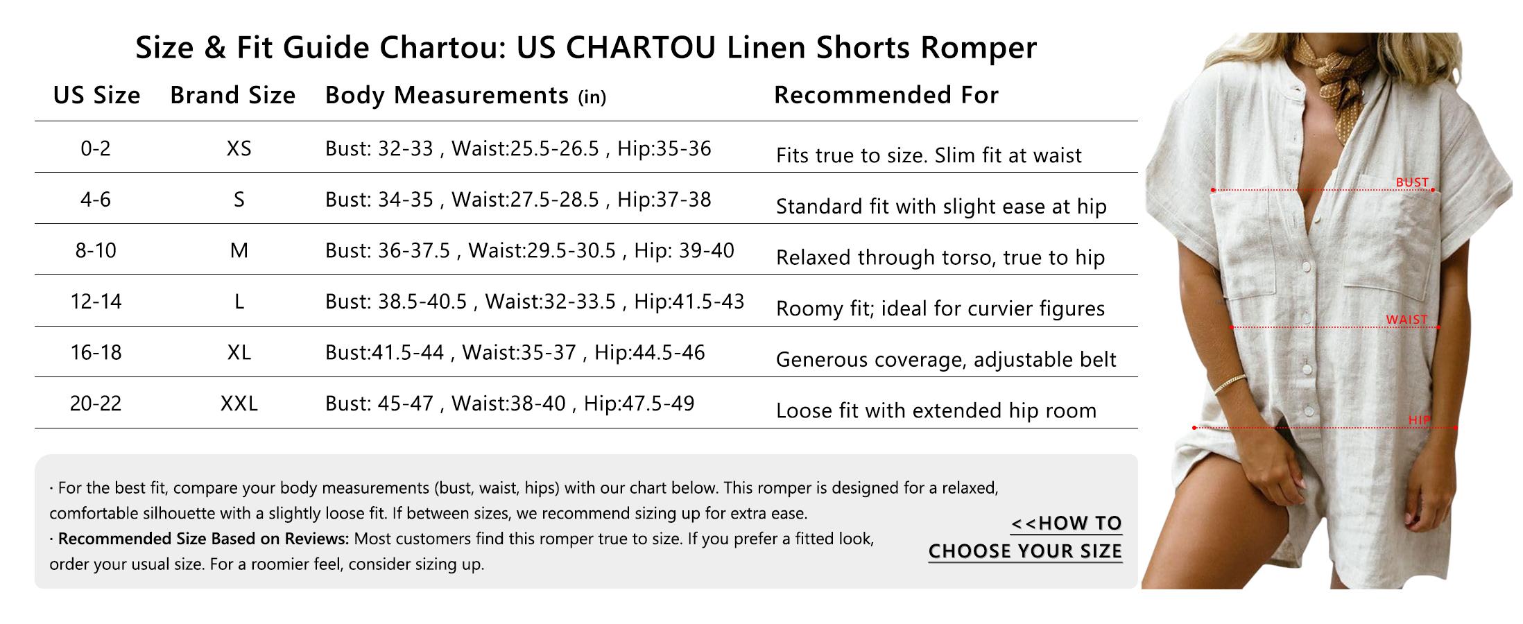 CHARTOU Women Summer Shorts Romper Button Down Wide Leg Cotton Linen Shortalls Jumpsuit