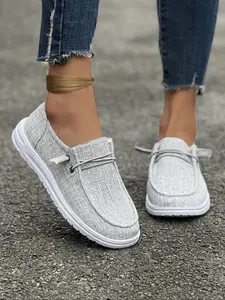 Women's Casual Round Toe Flat Shoes, Comfortable Textile Upper, Rubber Sole, Slip-On Design, All Season Wear, Simple Style Walking Shoes, Footwear