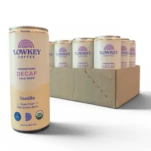 Lowkey Coffee Organic Decaf Unsweetened Vanilla Cold Brew, Swiss Water Process, Ready-to-Drink Coffee Beverage, 12-Pack Case