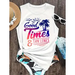 Good Times and Tan Lines Women'S Graphic Tank Top - Trendy Sleeveless T-Shirt with Colorful Beach Theme Design - Perfect for Summer, Vacations, BBQs, and Casual Wear - Soft, Comfortable Fabric, Available in Various Sizes