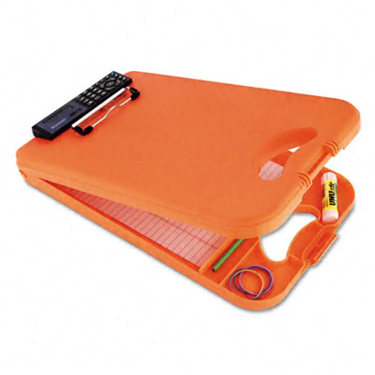 Saunders DeskMate II Office Storage Clipboard - Orange, Letter Size, 10" Width, 16" Height, Plastic (Polypropylene) Construction, Built-In Calculator, Easy-to-Read LCD Screen, Low Profile, Large Internal Storage Compartment, Integrated Rubber Grip Pads