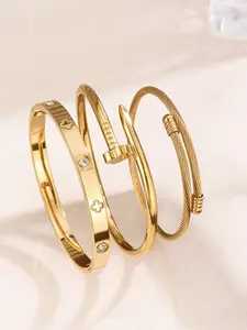 1/3 Pcs 18K Gold-Plated Stainless Steel High Quality Bracelet, Women's Geometric Cuff Bracelet, Rhinestone Design, Boho Style, Ideal for Daily Wear & Weddings, Perfect Gift for Her