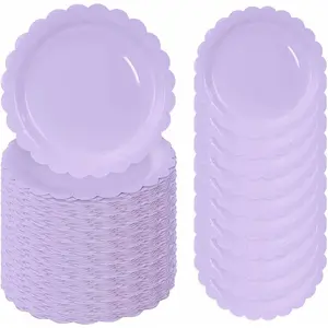 50 Pcs 7 Inch Light Purple Lavender Disposable Scalloped Paper Plates for Wedding Baby Shower Birthday Party Dinner Dessert Supplies