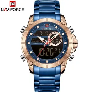 Naviforce Men's NV04 Dual Display Watch Stainless Steel Rosegold & Blue Band Quartz 30m Water Resistant Chronograph Alarm