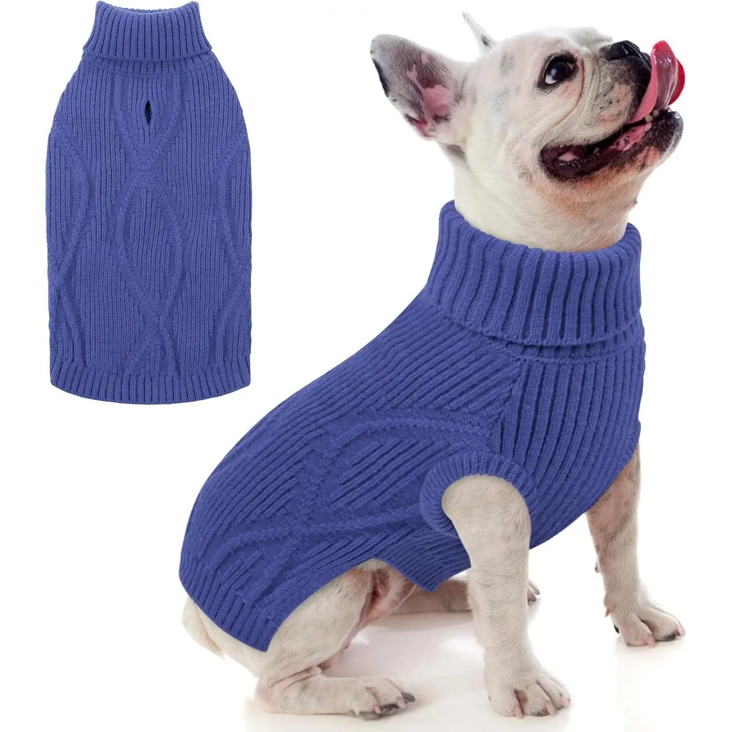 Dog Sweater Pullover, Cable Knit Dog Christmas Sweater, Dogs Sweaters for Small Medium Large Dogs with Harness Hole,Puppy Sweaters Boy Or Girl(Blue,S)