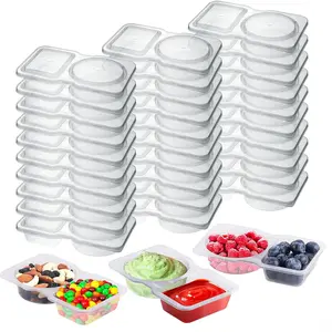 30 PCS Snack Containers with Lids, Divided Snack Containers 2 Compartment Dip Containers Reusable Snack Pack Containers for School Office On-the-