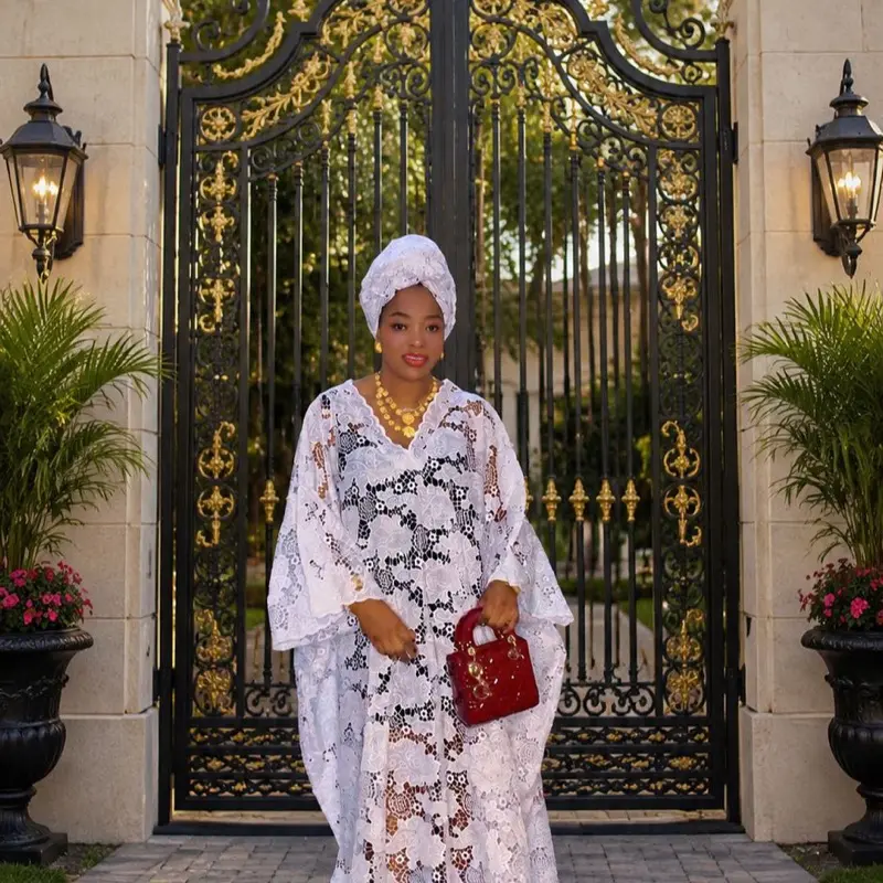 Elegant Noor guipure white lace bubu. Plus Size.