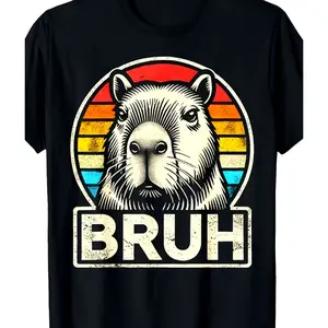 Funny Capybara Bruh Meme Graphic Tee, 100% Cotton Oversized Comfort Outfit, Retro 80s Capybara Rainbow Cute Fashion Shirt, Perfect Valentine's Day Gift For Him Her Family Friends