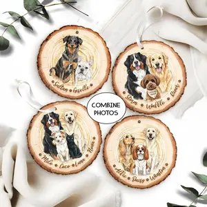 [GIFT] Custom Watercolor Dog Portrait Ornament, Combine Multiple Pet Painting from Photo Christmas, Hand-Painted Pet Memorial Gift for Dog Mom