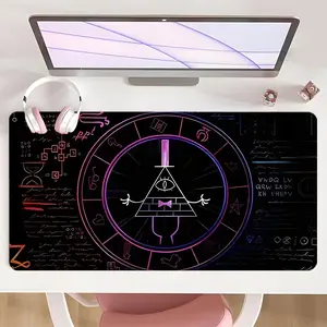 [Mouse Desk Pad] Non-Slip Mouse Pad Large Gaming Mouse Pad With Rubber Base & Stitched Edge Neon Purple Pink All-Seeing Eye Cyber Mystic Design Desk Top Protector Mat For Home Office Christmas Gift