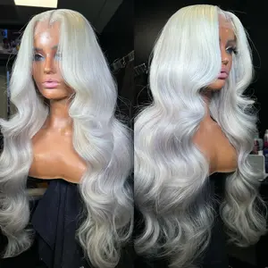 Aodbar hairs 13*6 Transparent Lace Front Wig White Color  voluminous Body wave high-temperature synthetic fiber glueless hair wig pre-plucked edge Transparent HD Wig with breathable cap