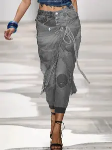 Women's Elegant Chic Denim Jeans with Drawstring, Two-Piece Design, Fitted Long Regular Fit, Casual Streetwear for All Seasons Womenswear