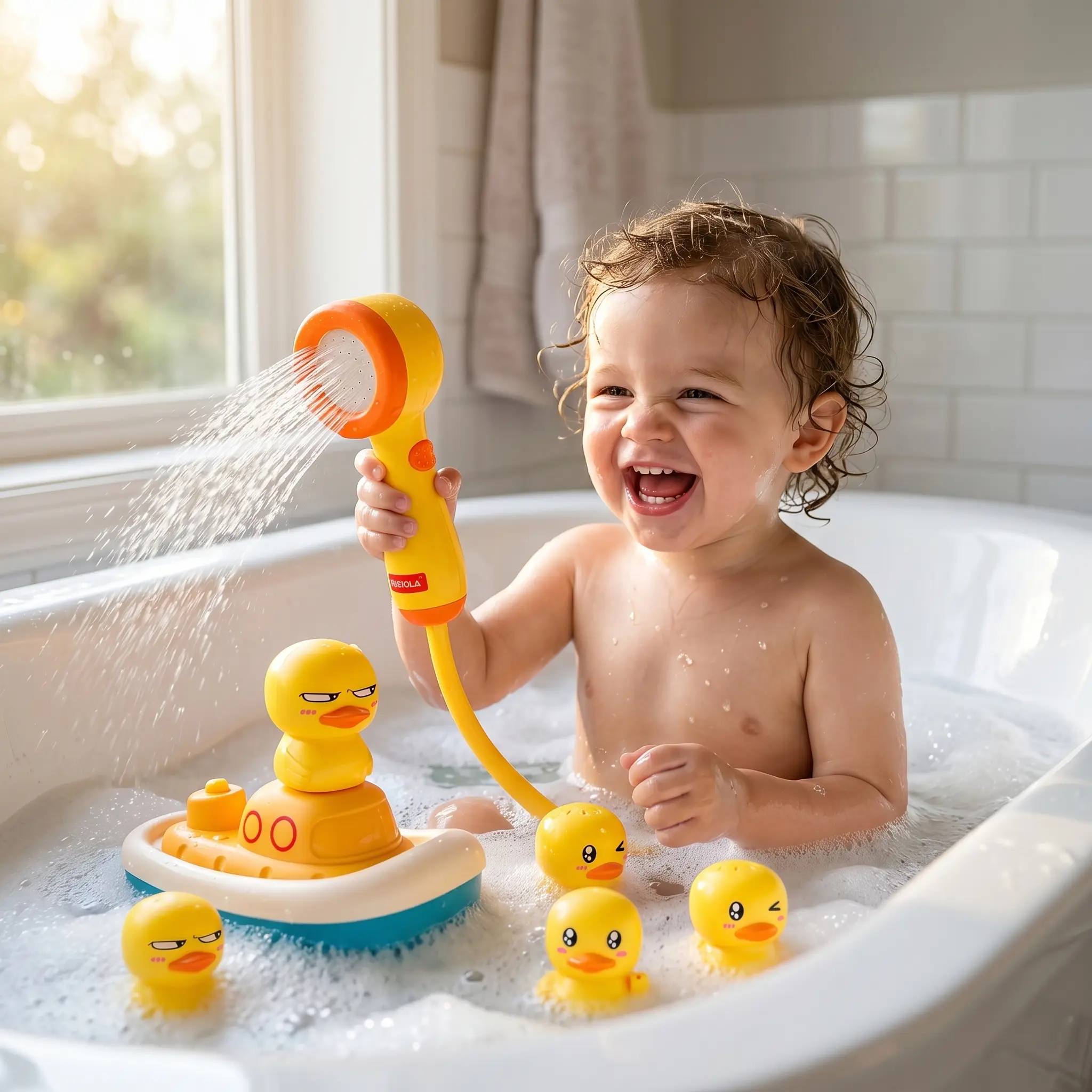 【Baby Bath Toys】Duck Shower Bath Toy Set – Electric Water Spraying Bathtub Toy with Shower Head, Interactive Water Play Set for Babies & Toddlers must have summer shower baby need shower toys