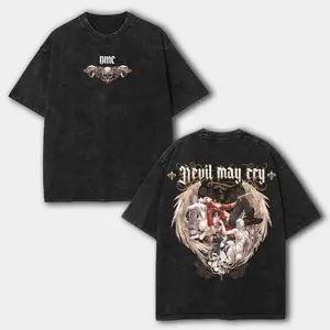 Devil May Cry DMC Dante Double Printed Unisex Washed Cotton T-Shirt, Gift For Game Fan, graphic tees Menswear Fitted Top Soft