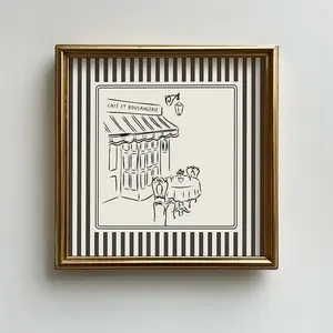 [UNFRAMED POSTER] Black and White Striped French Cafe Print, Minimalist Illustration,  Art Print, Gift Idea, Aesthetic