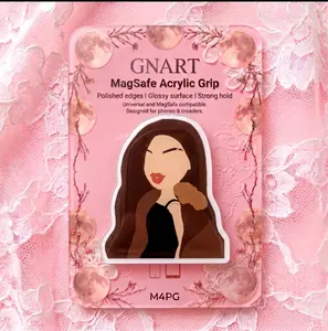 Long Brown Hair Girl Phone Grip MagSafe Compatible Acrylic Stand Cute Bratz Doll Aesthetic Phone Holder Trendy Pop Culture Diva Clasp Red Lips Eyebrow Slit Design Phone Accessory Gift