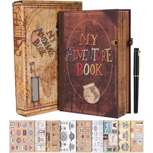 Travel Scrapbook Journal Notebook 160Pages Faux Leather Photo Album Scrapbooking Gift Set With Pen and Stickers for Anniversary Wedding Office