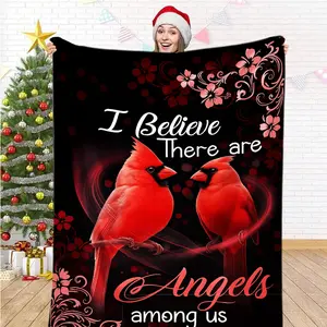 Christmas Cardinal Print Flannel Blanket, Soft Warm Polyester Fiber, Multifunctional Portable Design, Durable Fabric for Sofa Bedding Living Room Home, Flannel Throw Blankets
